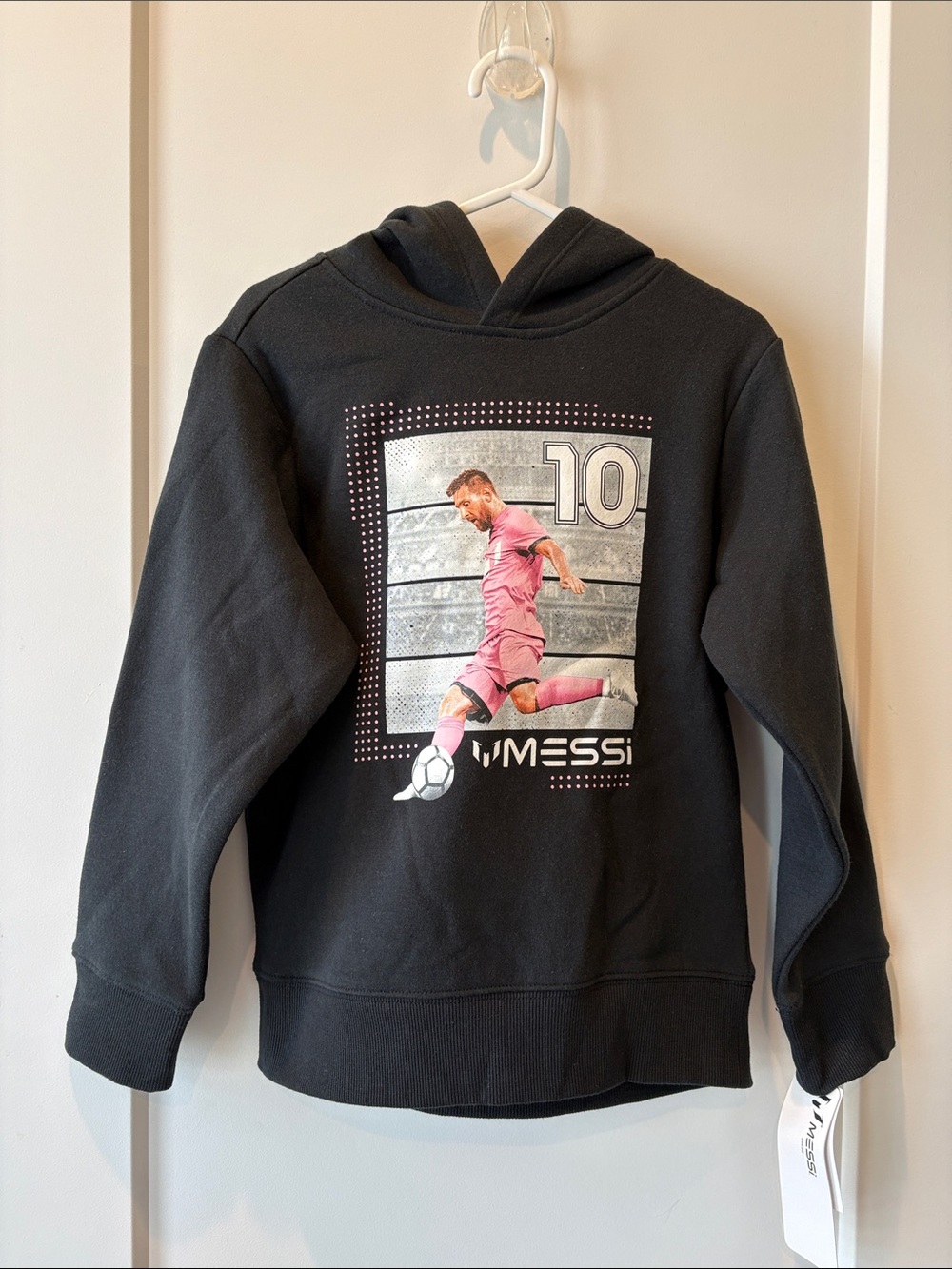 Lionel Messi Graphic Hoodie - Black with Pink Print